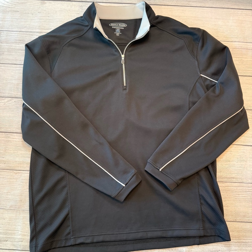Pebble Beach Black Performance Quarter-Zip Jacket with White Trim